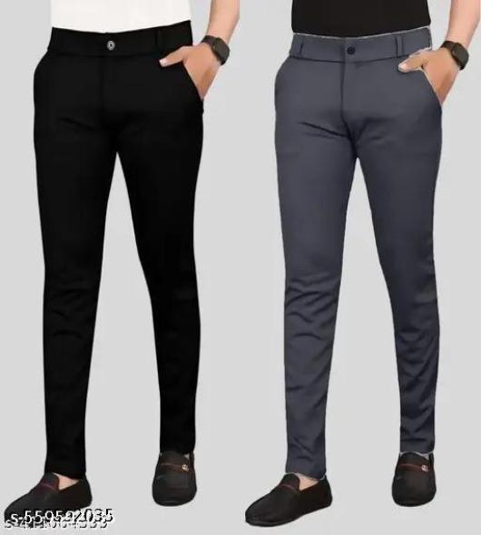 Black and DarkGrey Color Trendy Straight Fit Stretchable Cotton Blend mens trouser Pants for Travel Wear Combo of 2|