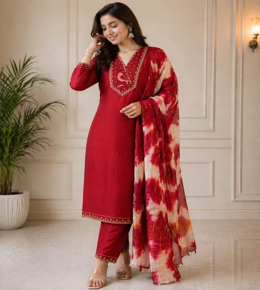 RED KURTI SET