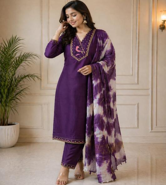 DEEP PURPLE KURTI SET