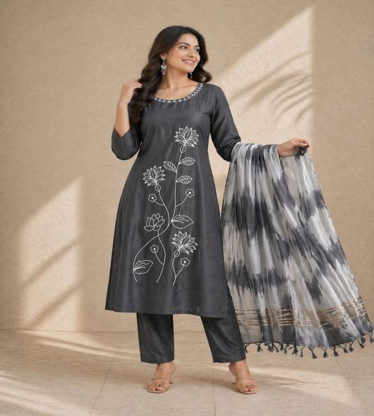 DARK GREY KURTI SET