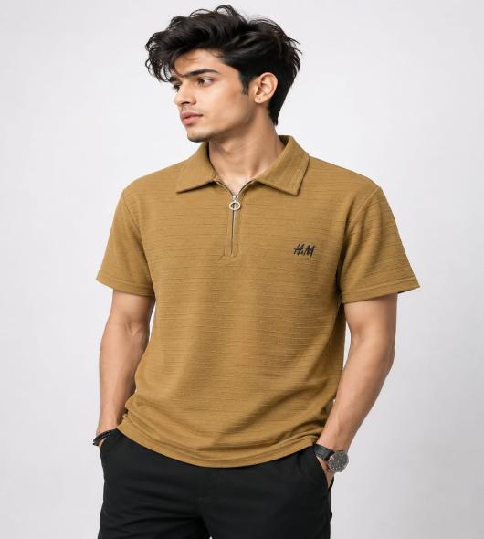 Golden brown Half Zip Polo
