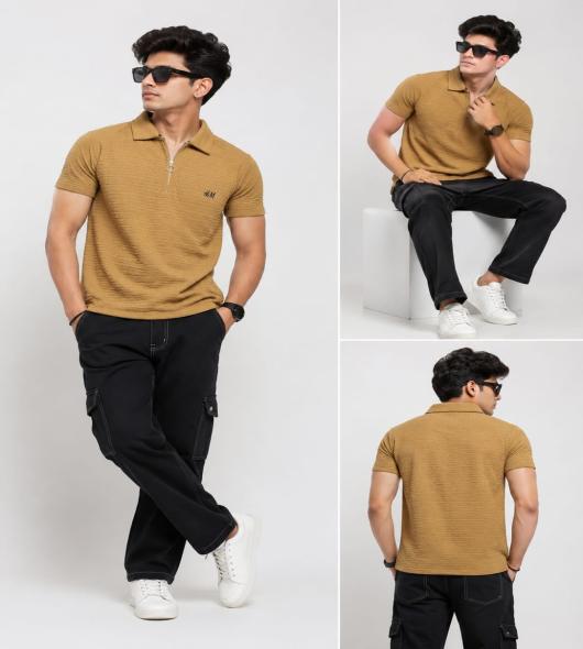 Golden brown Half Zip Polo