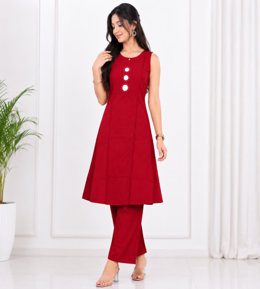 Red plaza kurti set