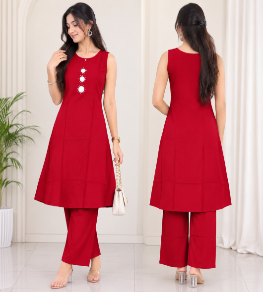Red plaza kurti set