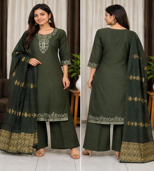 Green Plazza pair with dupatta