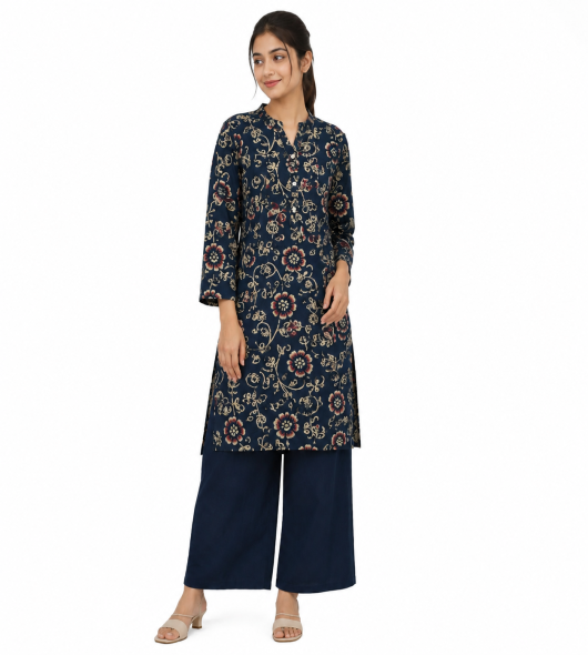 Printed Kurti & Solid Palazzo Co-ord Set