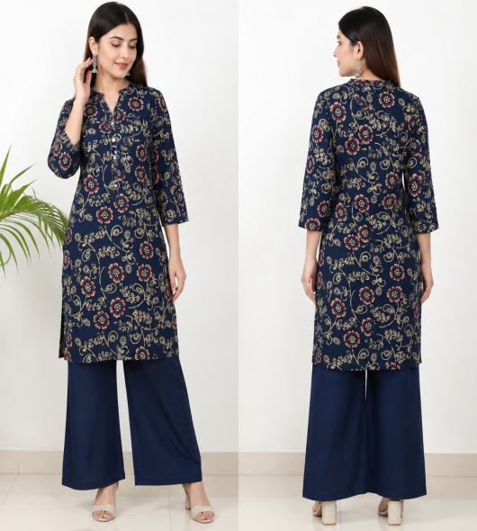 Printed Kurti & Solid Palazzo Co-ord Set